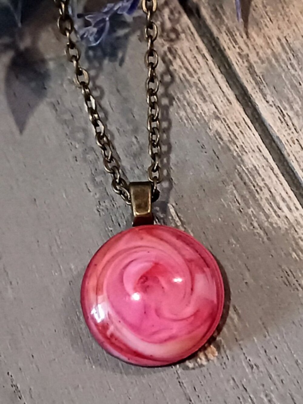 Handmade Marbled Sunset Pink Resin Pendant Necklace - Boho Artisan Jewelry
